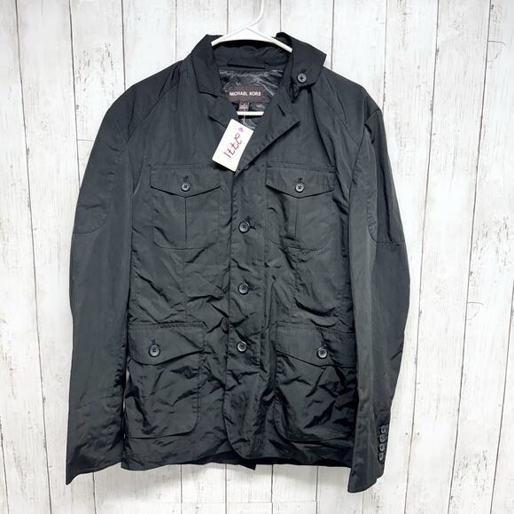 Michael Kors Jacket Men Sz Small Black Collared Button Down Utility Trench Coat - Picture 1 of 7
